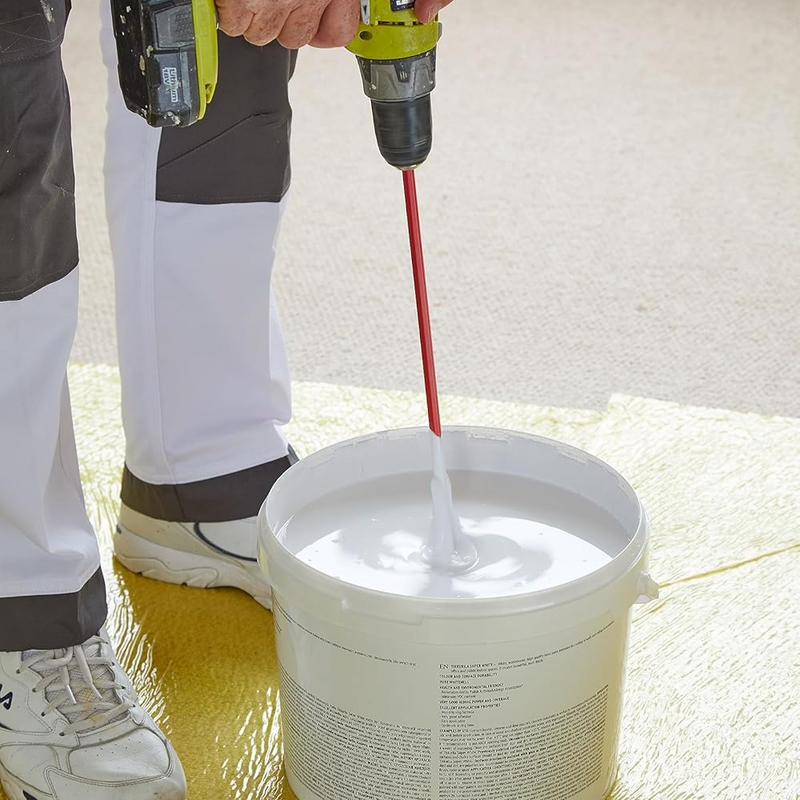 An image showing a Drill Fit Paddle Mixer Stirrer Power Whisk being used to mix paint