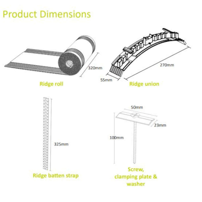 An image of Dry Fix Ridge Kit Product Dimensions