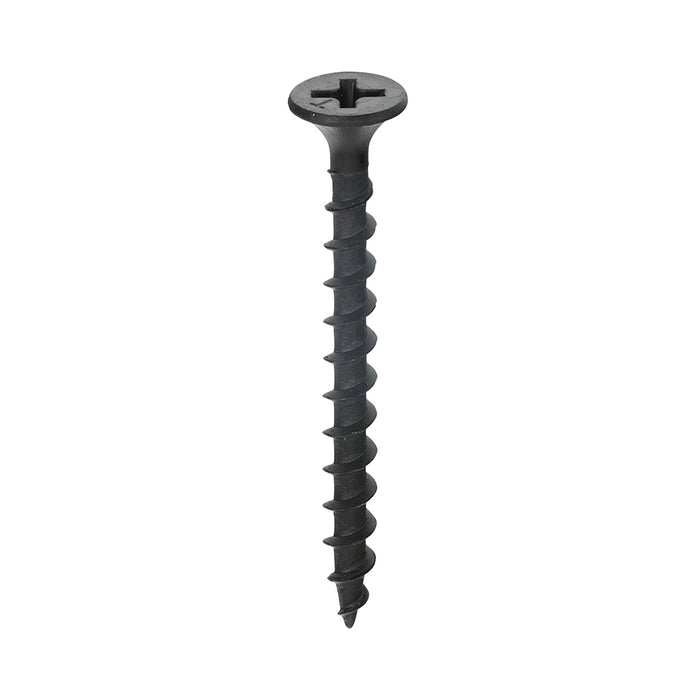 An Image of a Drywall Screw PH2 Coarse Black that is used for timber. This size of this one is 3.5mm by 42mm against a white background.