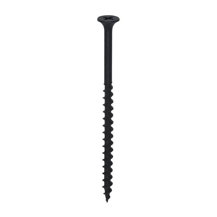 An Image of a Drywall Screw PH2 Coarse Black that is used for timber. This size of this one is 4.2mm by 75mm against a white background.