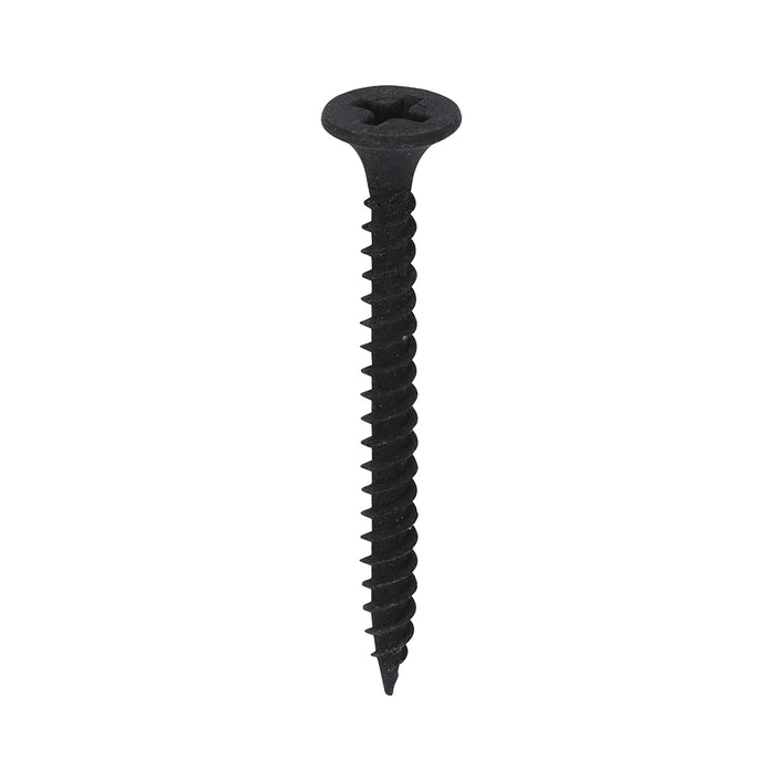 An image of a Drywall Screw PH2 Fine Black in the size 38mm by 3.5mm against a white background