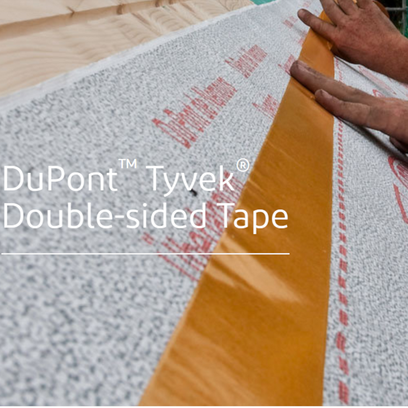 An image that shows Tyvek House Wrap Tape being used to stick overlaps together.