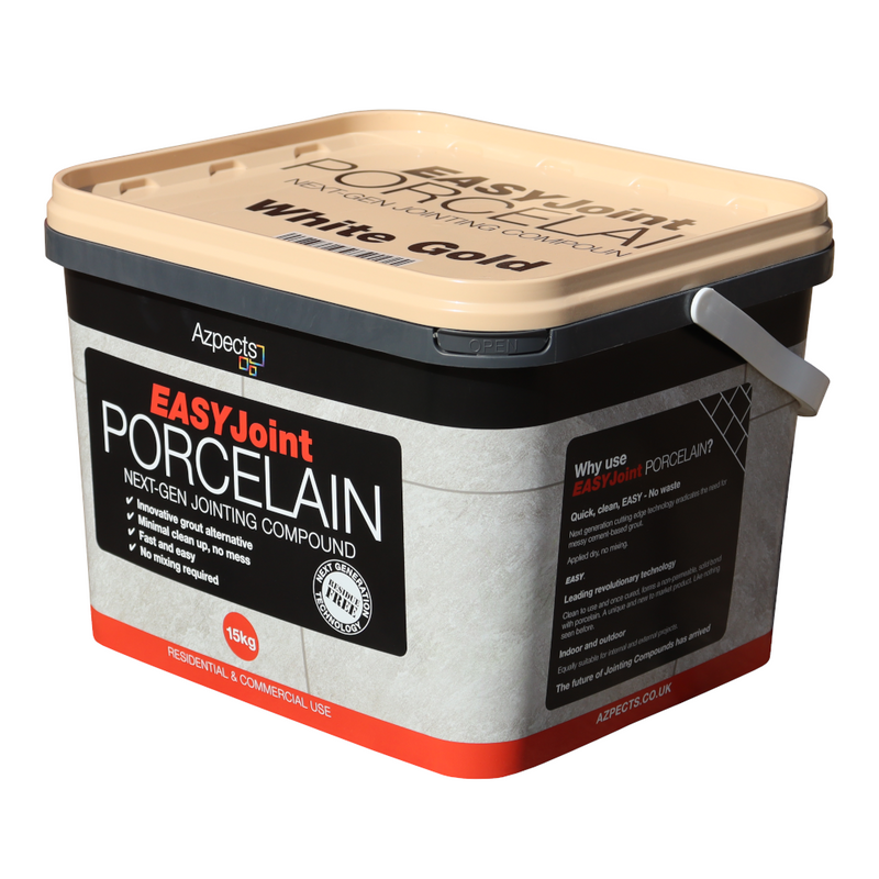 An image of Azpects EasyJoint Porcelain Next-Gen Jointing Paving Compound in a 15kg tub in the colour White Gold