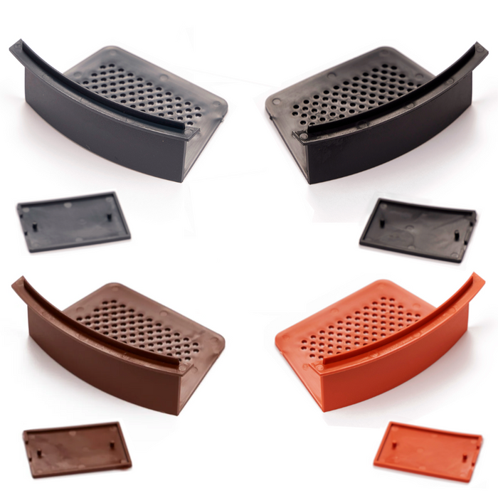 An image of the different colours of Easy-Trim Easy Verge Started Kit. Black, Brown, Grey and Terracotta.