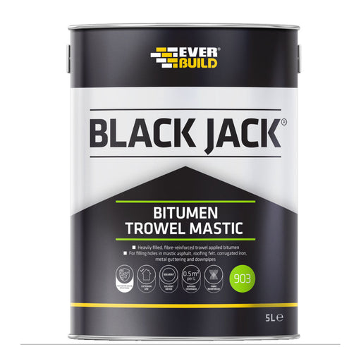 An image of a tin of Everbuild Black Jack 903 Trowel Mastic against a white background