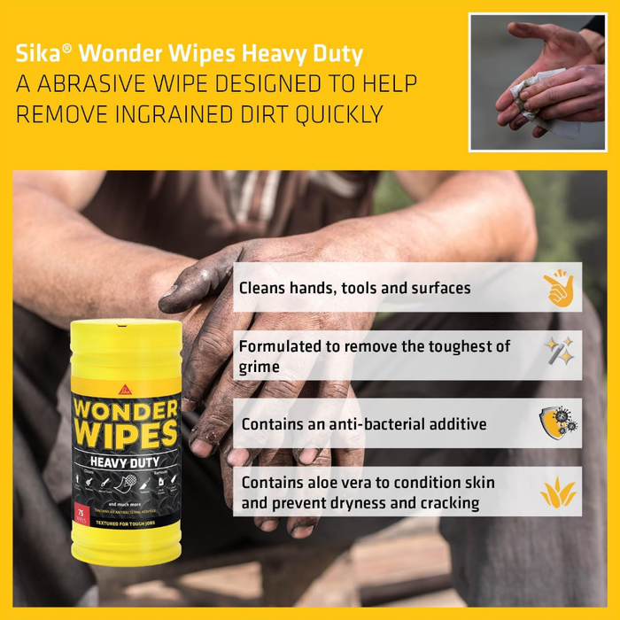 An image of the features that Everbuild Heavy Duty Wonder wipes have