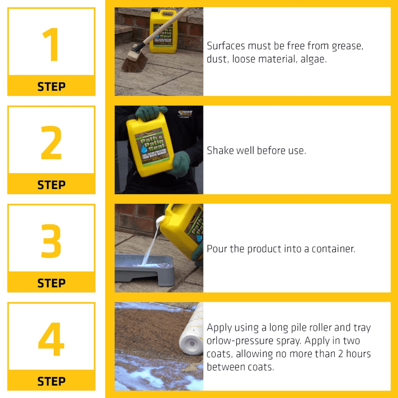 An image of some instructions for the use of Everbuild Path & Patio Seal