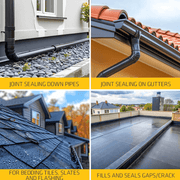 An image of Everbuild Roof & Gutter sealant and some of its features.