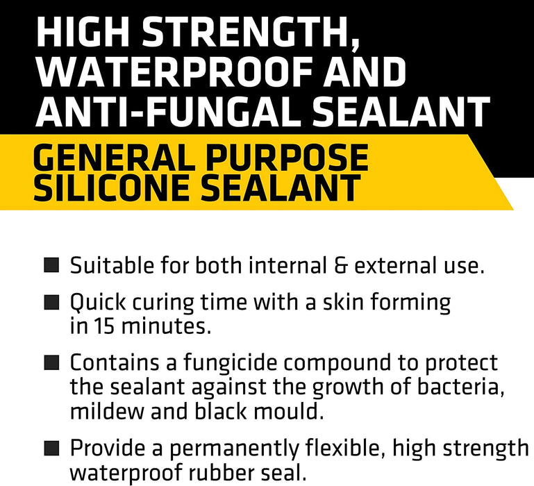 An image showing a summary of the uses of Everbuild General Purpose Silicone White.