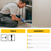 An image of Everbuild Everflex one hour Caulk 125 C3 being used to seal and fill the bottom of a door.