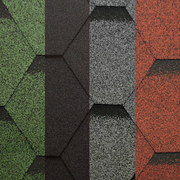 An image of the different colours that Hexagonal Felt shingles come in. Black, Green, Grey and Red.