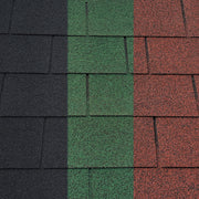 An image of the different colours that Square Felt shingles come in. Black, Green and Red.