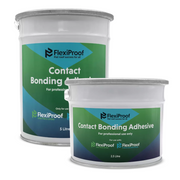 An image of FlexiProof Contact Bonding Adhesive in the two sizes that are sold. 5L and 2.5 litres.