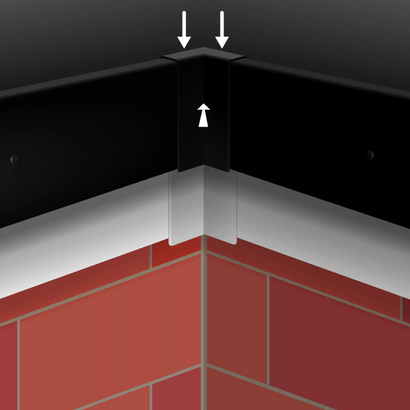 An image of FlexiProof Integra-Trim Raised Kerb Internal Corner in black on a roof