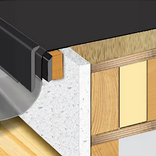 An image showing a FlexiProof Integra Trim Solid Gutter Drip Trim and how it is used on a diagram of the trim of a house.