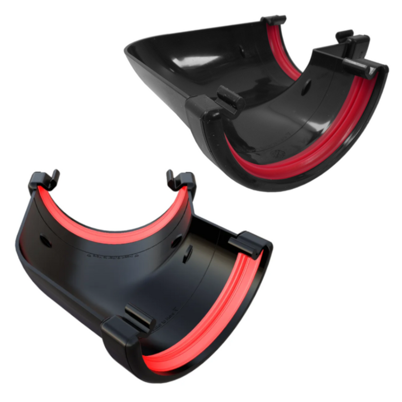 An image of two FreeFoam Freeflow Half Round Corner Angles in Black with red seals