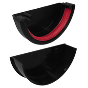 An image of both a FreeFoam Freeflow Half Round External and an Internal Stop End in Black with Red seals