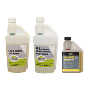 An image showing a Lead Sheet Cleaner, G1 Lead Sheet Restorer and Patination Oil that can be purchased as a Bundle.