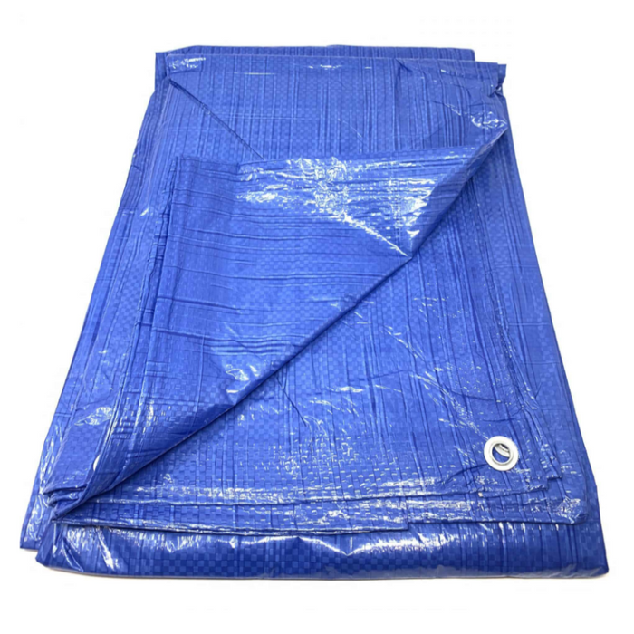 Image of a folded blue Gladiator Tarpaulin out of the packaging to show what it looks like against a white background.