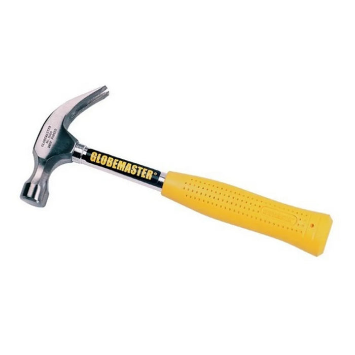 An image of a Globemaster Claw Hammer with a steel head and yellow durable handle