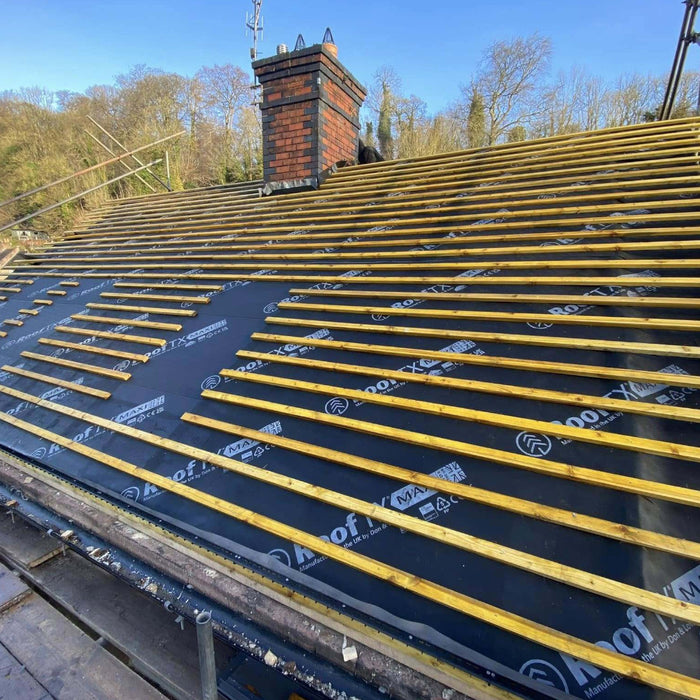 An image Gold Treated Roof Battens laid onto a roof ready for tiles to be laid.