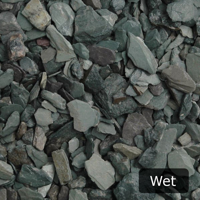 An image of Green Slate Gravel shown when wet