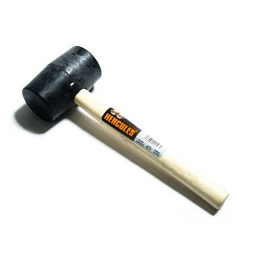 An image of a Hercules Rubber Mallet. It has a black rubber head and a robust wooden handle.