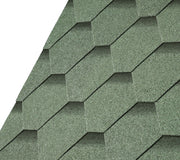 An image of IKO 3 Tab Armourshield Hexagonal Roofing Shingles in Green