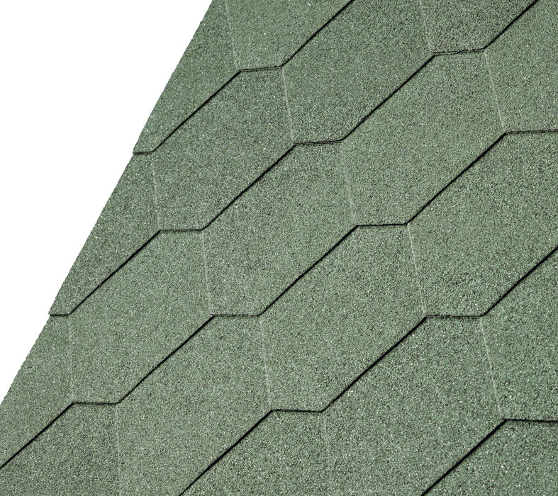 An image of IKO 3 Tab Armourshield Hexagonal Roofing Shingles in Green