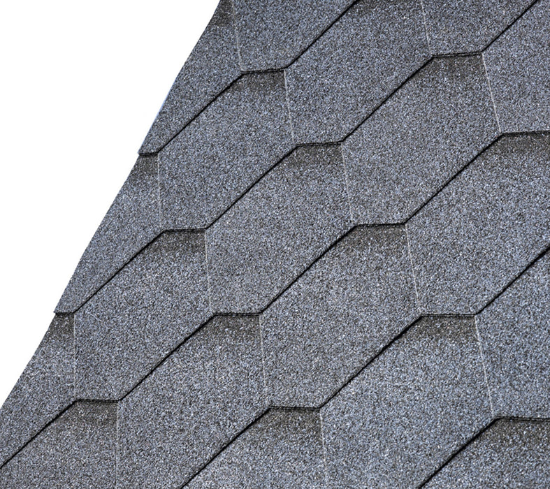 An image of IKO 3 Tab Armourshield Hexagonal Roofing Shingles in Grey