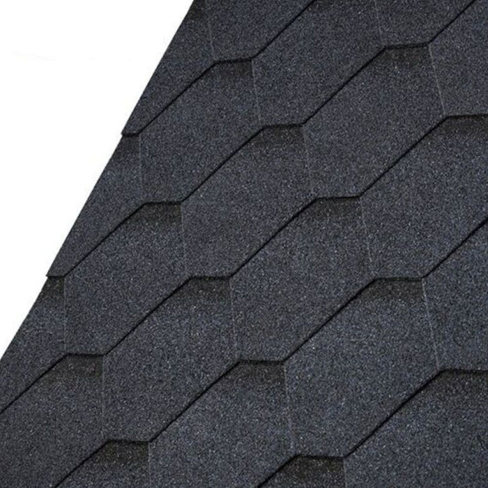 An image of IKO 3 Tab Armourshield Hexagonal Roofing Shingles in Black