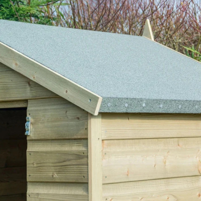 An image of IKO Super Fled Felt fitted to a shed roof to show what it looks like.