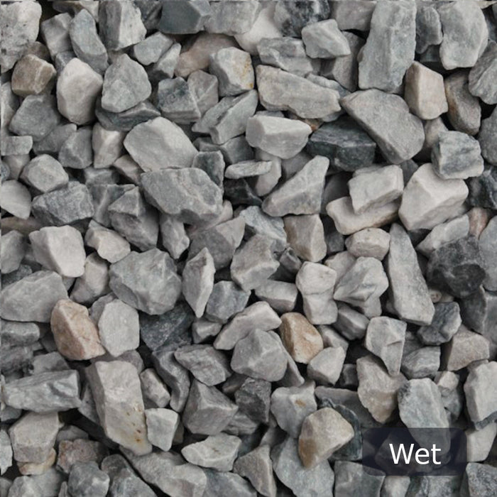 An image of Ice Blue Garden Stones and what they look like when wet.