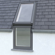 An image showing a Dakea Slate Flashing For Vertical Fixed Roof Windows - KSN. The image shows what it looks like from the outside of a roof when installed onto a roof window.