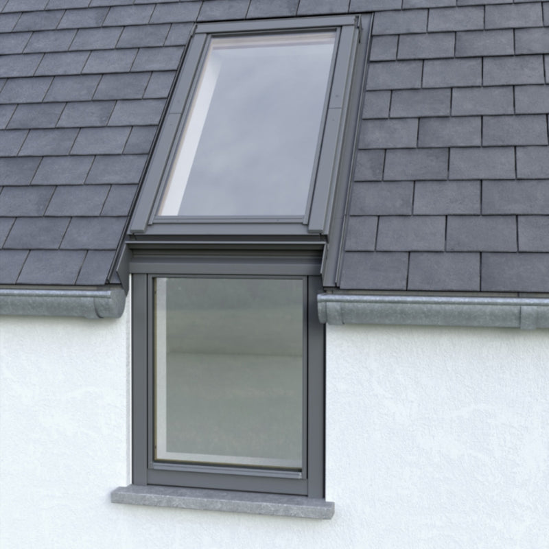 An image showing a Dakea Slate Flashing For Vertical Fixed Roof Windows - KSN. The image shows what it looks like from the outside of a roof when installed onto a roof window.