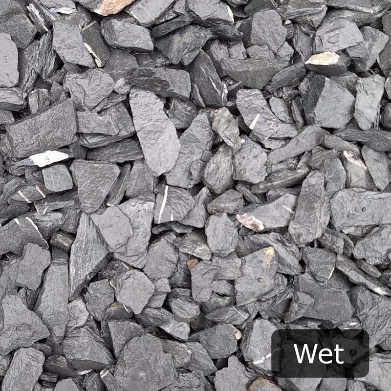 An image showing Lakeland Blue Slate Aggregate Chippings when Wet
