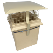 An image of a MAD Square Birdguard that is Buff. It is on top of a Chimney to show what it looks like.