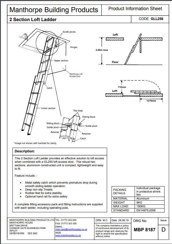 Matho Rp 2 Manthorpe 2 Section Loft Ladder - GLL256 — Ashbrook Roofing Supplies LTD