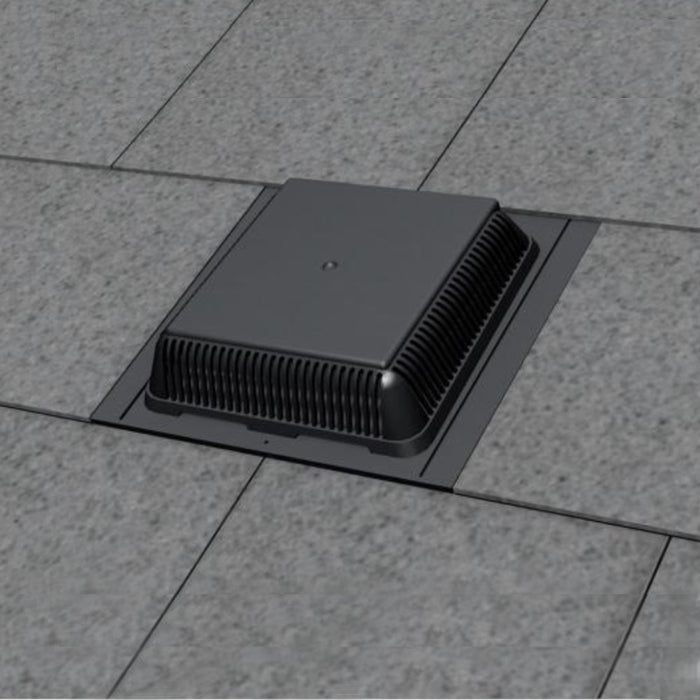 An image of a Manthorpe Hooded Slate vent installed onto a roof to show what it would look like.