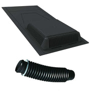 An image of a Manthorpe Hooded Slate vent, previously known as an Alpha Vent and also the flexi pipe that is compatible with it.