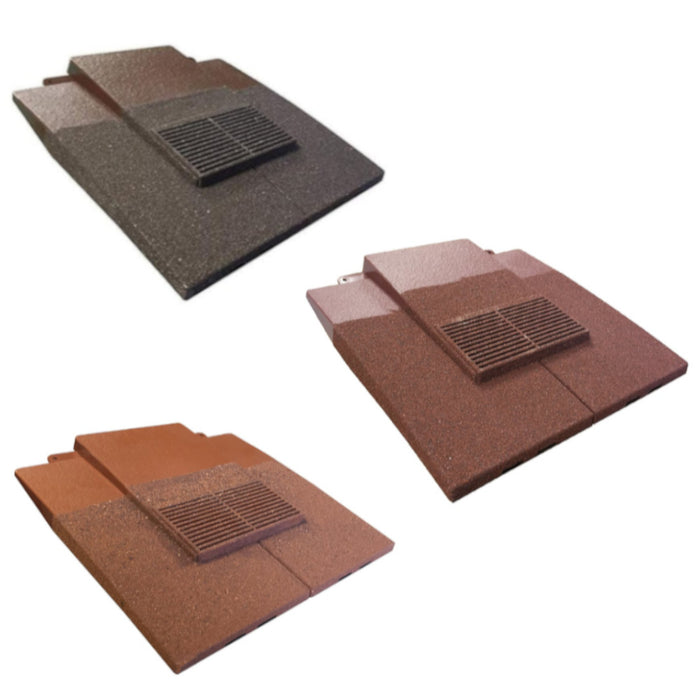 An image of Manthorpe Granulated Plain Tile Vents in Three colours. Antique Brown, Old Red and Sand Red.