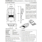 An image of a Manthorpe Inline Slate vent with the dimensions to show the size.