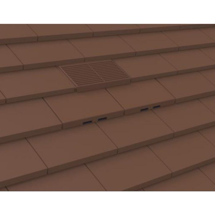 An image of Manthorpe Plain Tile Vent in Brown on a roof to show the finish.