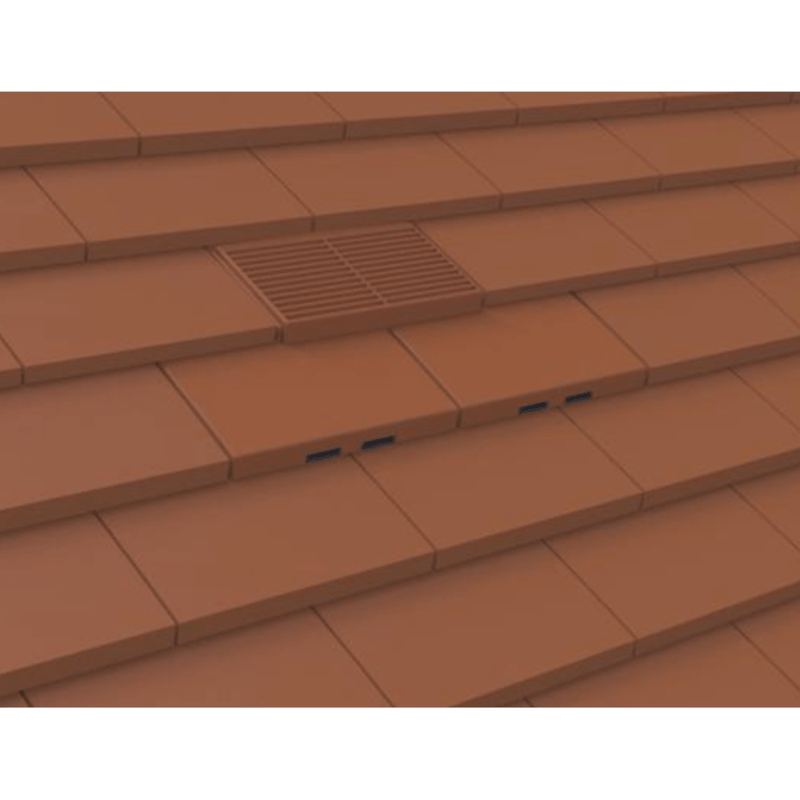 An image of Manthorpe Plain Tile Vent in Terracotta on a roof to show the finish.