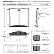 An image of the dimensions of a Manthorpe Interlocking Plain Tile Vent.