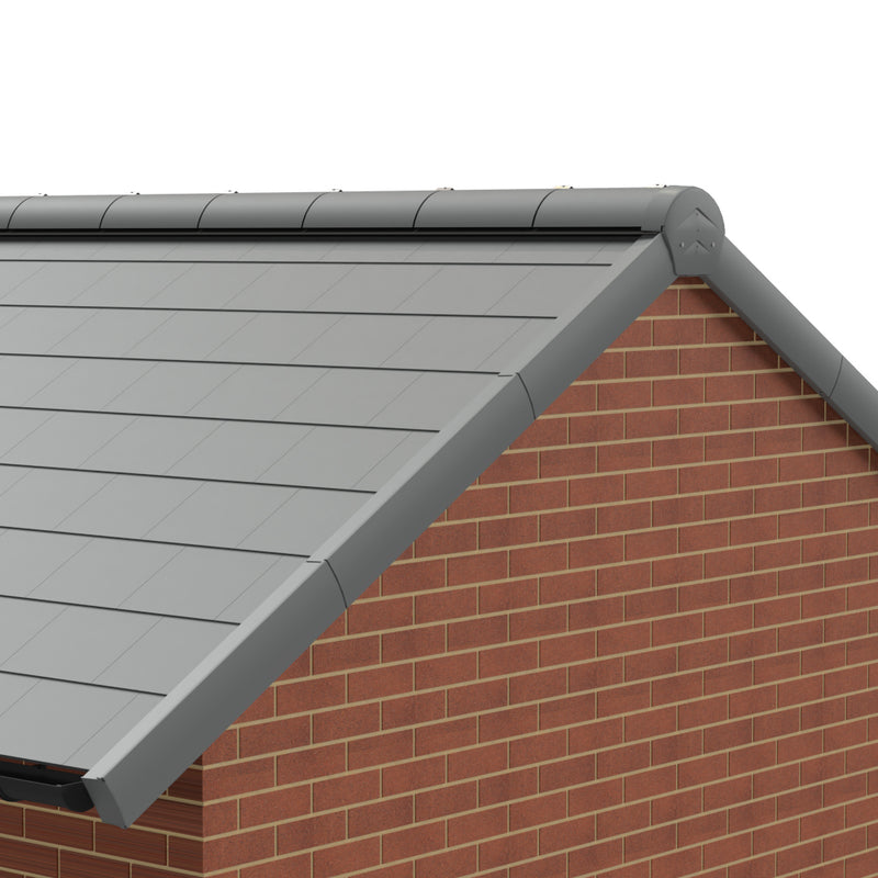 An image of Manthorpe Smartverge Linear Dry verge in Grey on the edge of a roof to show what it looks like.