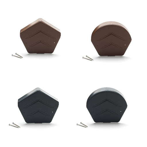 An image of Manthorpe SmartVerge Ridge End caps with both Angled and Half round in Grey and Brown with fixing screws