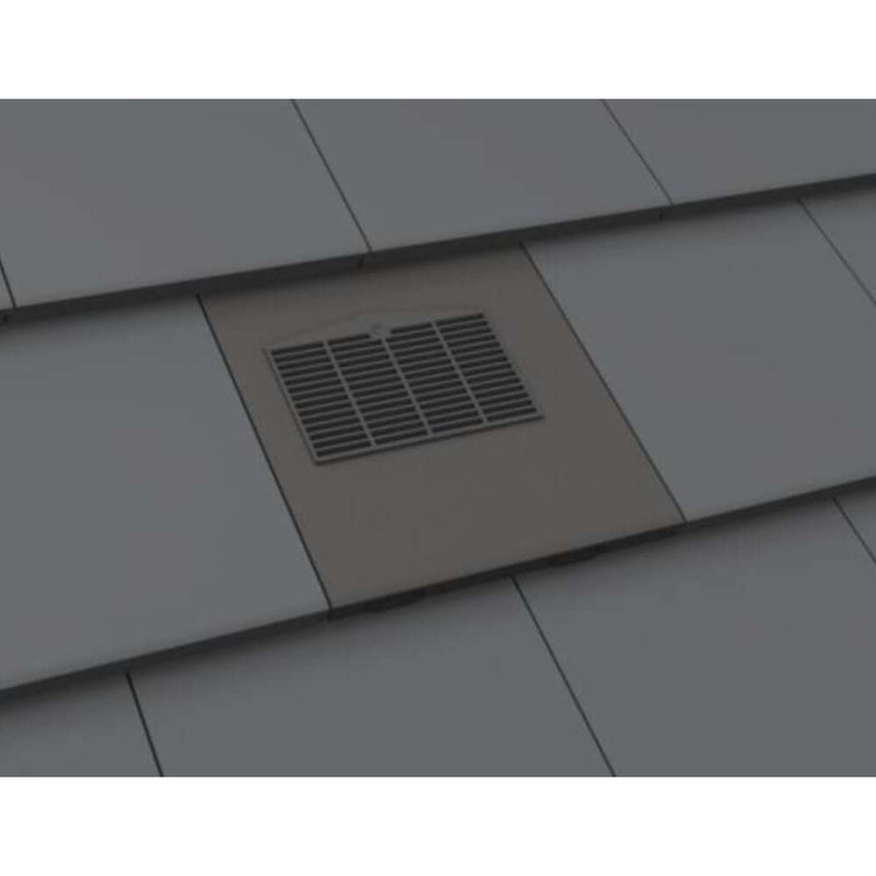 An image of Manthorpe Thin Leading Edge Vent in Slate grey on a roof to show the finish.