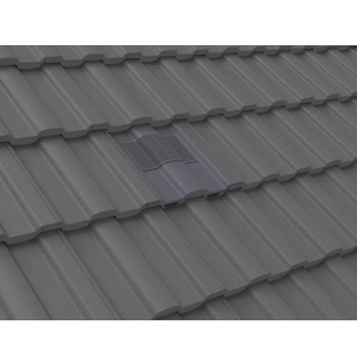 An image of Manthorpe Castellated Tile Vent in Grey on a roof to show the finish.