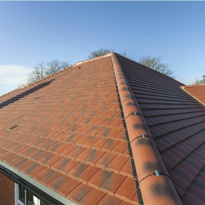 An image of Marley Ashmore Interlocking Tiles laid and installed onto a pitched roof to show how they look.